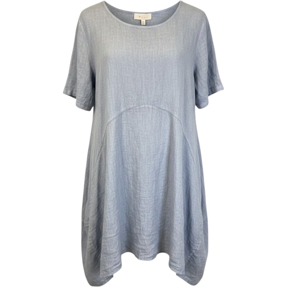 Tina Stephens Avery Scoop Neck Linen Dress Blue Made in Italy PSS111 One Size